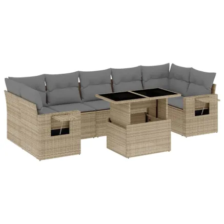 Salon de jardin avec coussins 8 pcs beige résine tressée 2