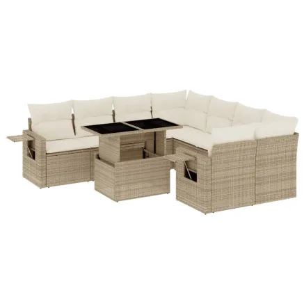 Salon de jardin avec coussins 9 pcs beige résine tressée 2