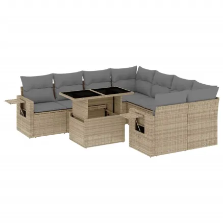 Salon de jardin avec coussins 9 pcs beige résine tressée 2