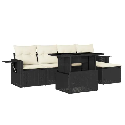 Salon de jardin 6 pcs avec coussins noir résine tressée 2