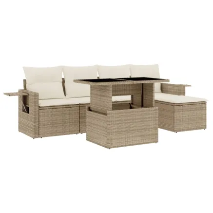 Salon de jardin avec coussins 6 pcs beige résine tressée 2