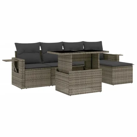 Salon de jardin 6 pcs avec coussins gris résine tressée 2