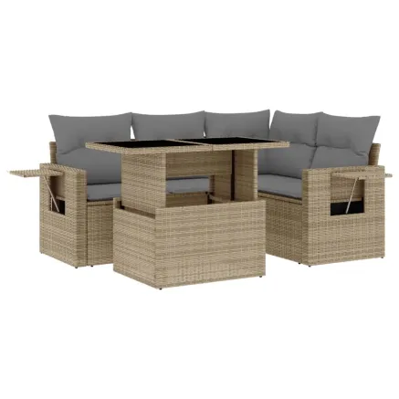 Salon de jardin avec coussins 5 pcs beige résine tressée 2