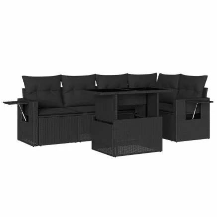 Salon de jardin 6 pcs avec coussins noir résine tressée 2