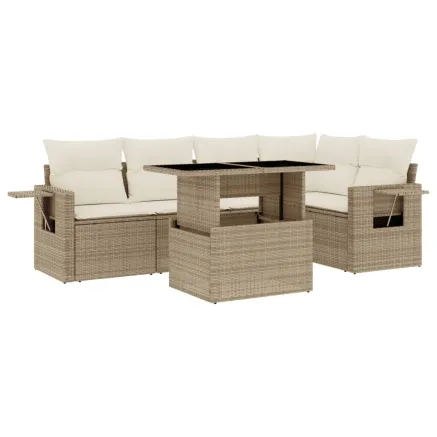 Salon de jardin avec coussins 6 pcs beige résine tressée 2