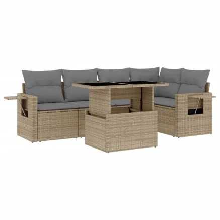 Salon de jardin avec coussins 6 pcs beige résine tressée 2
