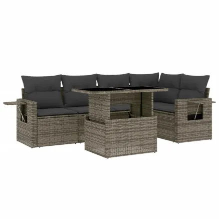 Salon de jardin 6 pcs avec coussins gris résine tressée 2