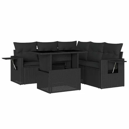 Salon de jardin 6 pcs avec coussins noir résine tressée 2