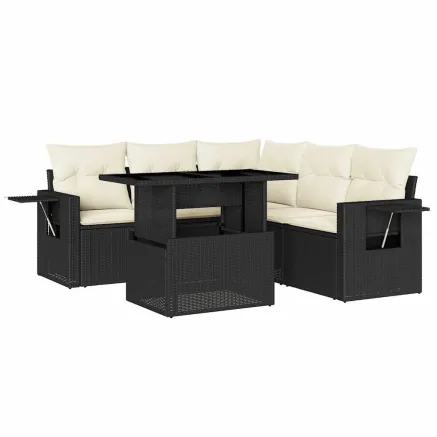 Salon de jardin 6 pcs avec coussins noir résine tressée 2