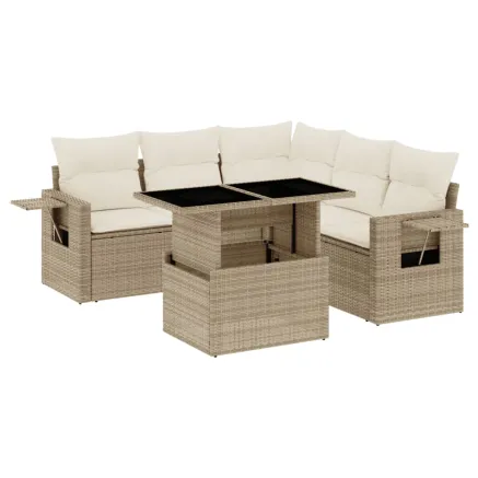 Salon de jardin avec coussins 6 pcs beige résine tressée 2