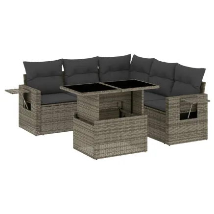 Salon de jardin 6 pcs avec coussins gris résine tressée 2