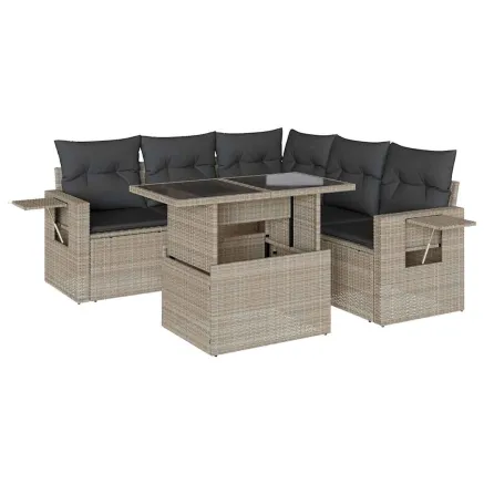 Salon de jardin 6 pcs avec coussins gris clair résine tressée 2