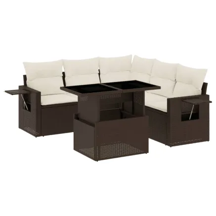 Salon de jardin avec coussins 6 pcs marron résine tressée 2