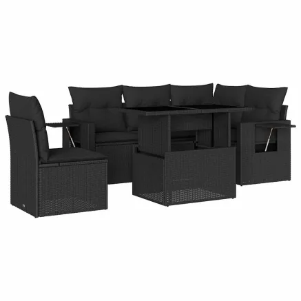 Salon de jardin 6 pcs avec coussins noir résine tressée 2