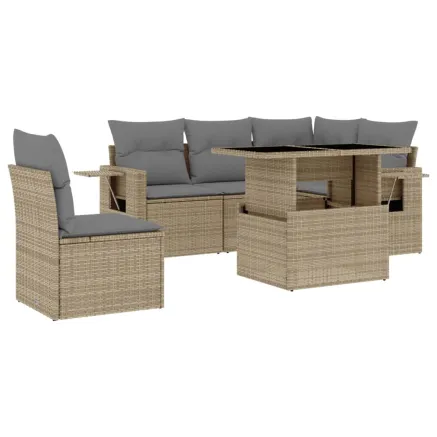 Salon de jardin avec coussins 6 pcs beige résine tressée 2