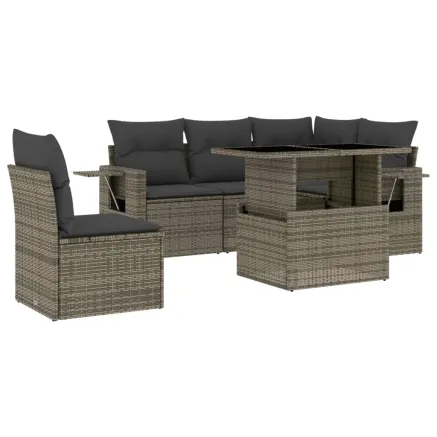 Salon de jardin 6 pcs avec coussins gris résine tressée 2