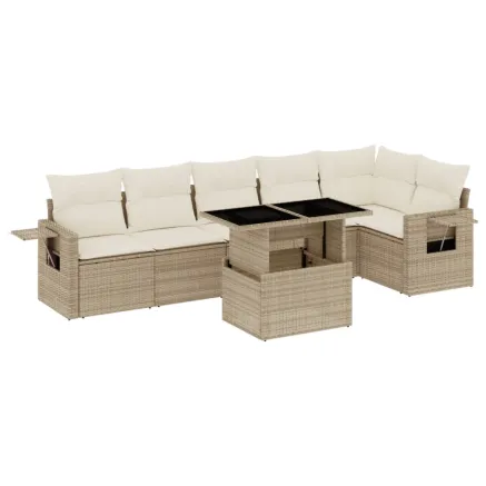 Salon de jardin avec coussins 7 pcs beige résine tressée 2