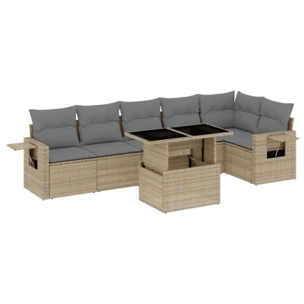 Salon de jardin avec coussins 7 pcs beige résine tressée 2