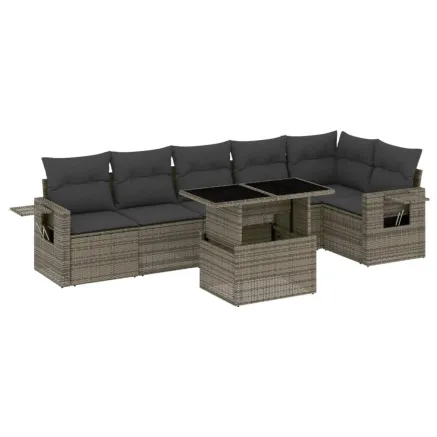 Salon de jardin avec coussins 7 pcs gris résine tressée 2
