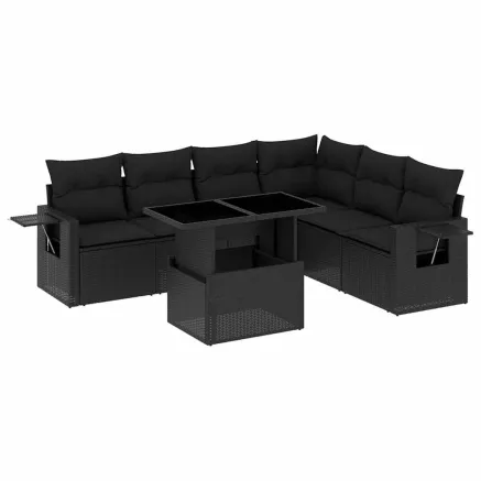 Salon de jardin 7 pcs avec coussins noir résine tressée 2