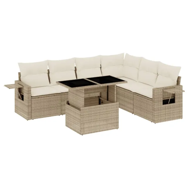 Salon de jardin avec coussins 7 pcs beige résine tressée
