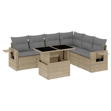 Salon de jardin avec coussins 7 pcs beige résine tressée
