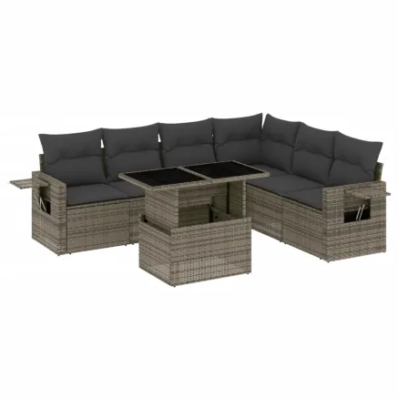 Salon de jardin avec coussins 7 pcs gris résine tressée 2