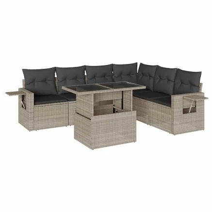 Salon de jardin avec coussins 7 pcs gris clair résine tressée 2
