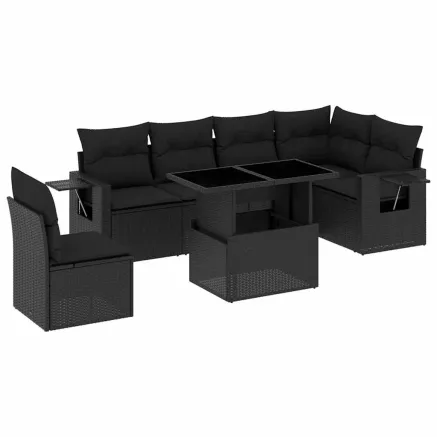 Salon de jardin 7 pcs avec coussins noir résine tressée 2