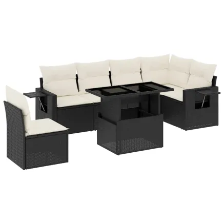 Salon de jardin 7 pcs avec coussins noir résine tressée 2