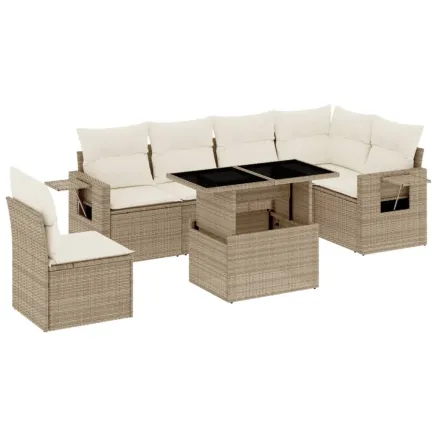 Salon de jardin avec coussins 7 pcs beige résine tressée 2