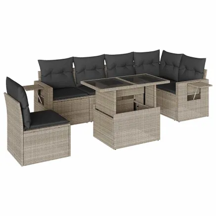 Salon de jardin avec coussins 7 pcs gris clair résine tressée 2