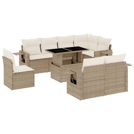 Salon de jardin avec coussins 9 pcs beige résine tressée 2