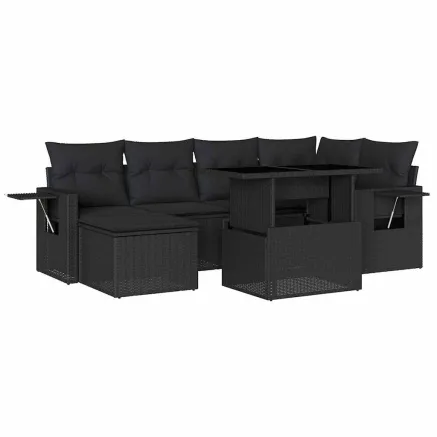 Salon de jardin 7 pcs avec coussins noir résine tressée 2