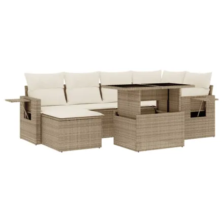 Salon de jardin avec coussins 7 pcs beige résine tressée 2