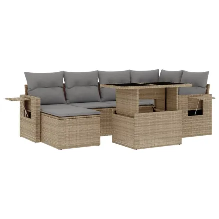 Salon de jardin avec coussins 7 pcs beige résine tressée 2