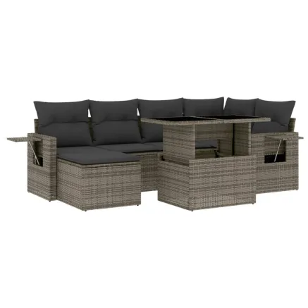 Salon de jardin avec coussins 7 pcs gris résine tressée 2