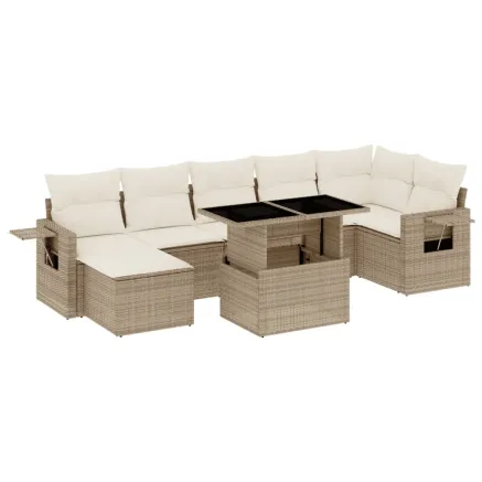 Salon de jardin avec coussins 8 pcs beige résine tressée 2