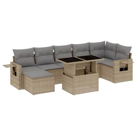 Salon de jardin avec coussins 8 pcs beige résine tressée 2