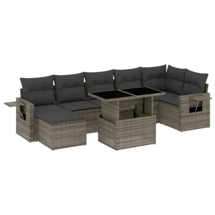 Salon de jardin 8 pcs avec coussins gris résine tressée 2