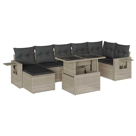 Salon de jardin 8 pcs avec coussins gris clair résine tressée 2