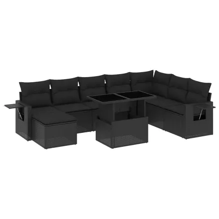 Salon de jardin 8 pcs avec coussins noir résine tressée 2