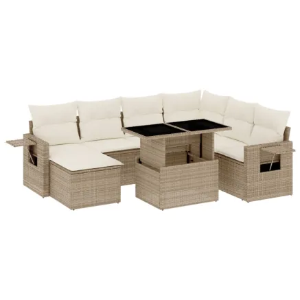 Salon de jardin avec coussins 8 pcs beige résine tressée 2