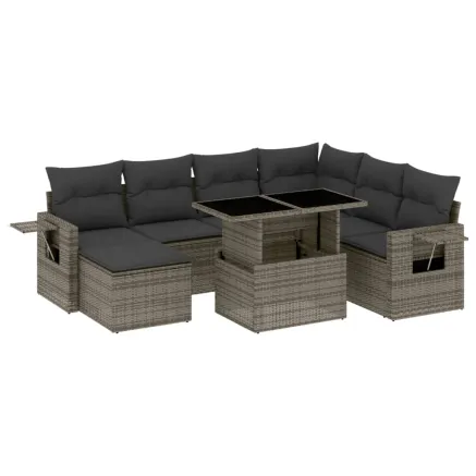 Salon de jardin 8 pcs avec coussins gris résine tressée 2