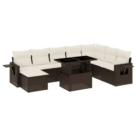 Salon de jardin avec coussins 9 pcs marron résine tressée 2