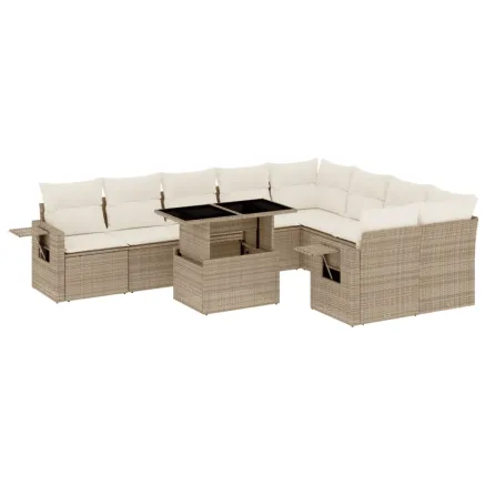 Salon de jardin avec coussins 10 pcs beige résine tressée 2