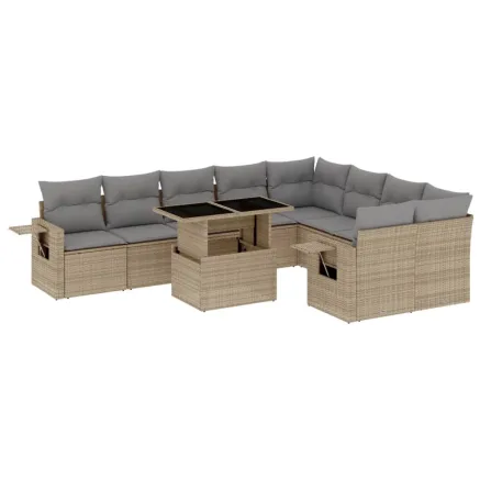 Salon de jardin avec coussins 10 pcs beige résine tressée 2