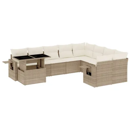 Salon de jardin avec coussins 10 pcs beige résine tressée 2
