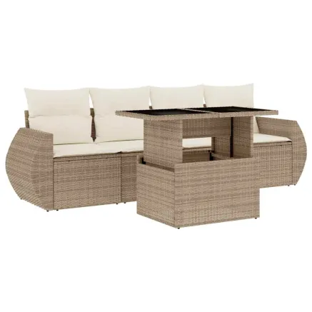 Salon de jardin avec coussins 5 pcs beige résine tressée 2