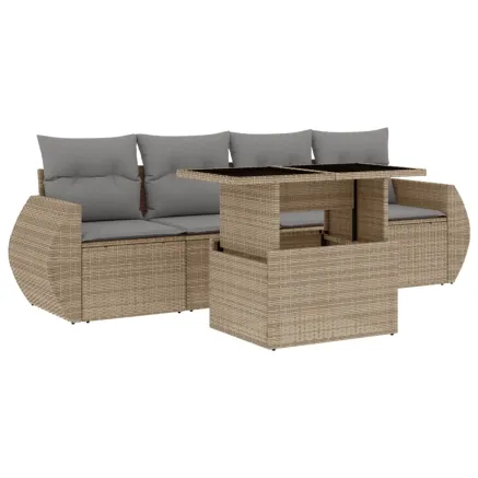 Salon de jardin avec coussins 5 pcs beige résine tressée 2